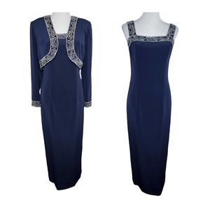 Vintage Jovani Floor Length Evening Gown Dress Jacket Set Size 6